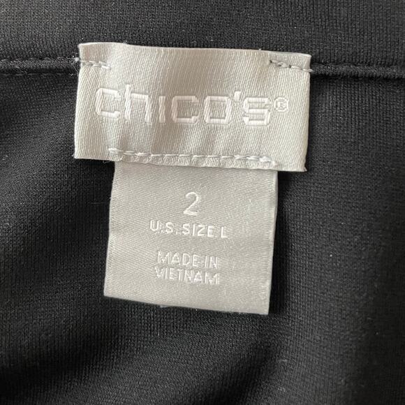 Chico’s Tunic Top Black Faux Leather Accents Long Sleeves Sz L Whimsigoth Edgy - Picture 2 of 9